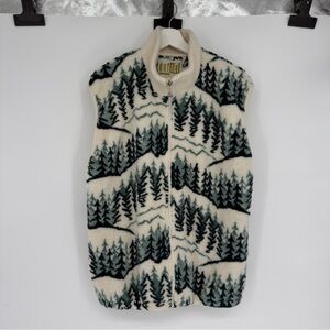 Vintage Duffel Outdoors Fleece Pine Trees Full Zip Vest